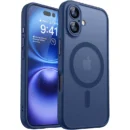For Magsafe Luxury Armor Shockproof Case For iPhone 16 15 14 13 Pro Max Plus Magnetic Wireless Charge Cover Matte Translucent PC - Dark Blue