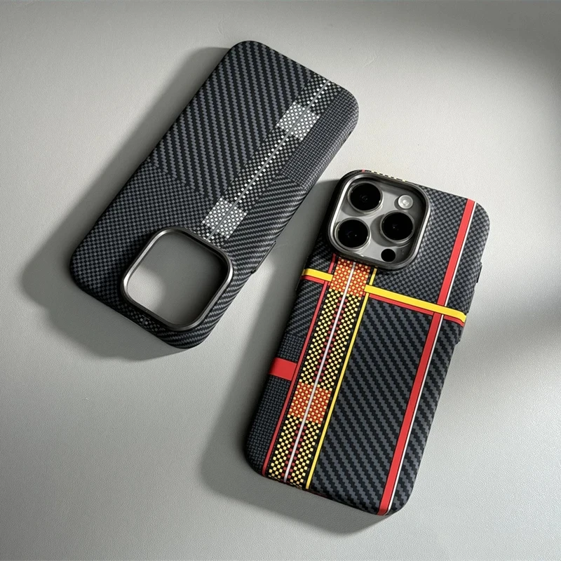 Alloy Lens Hit Color Carbon Fibre MagSafe Phone Case for iPhone - Image 5