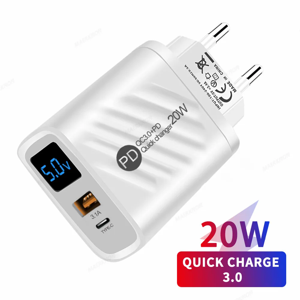 USB C PD Charger 20W Fast Charging Digital Display